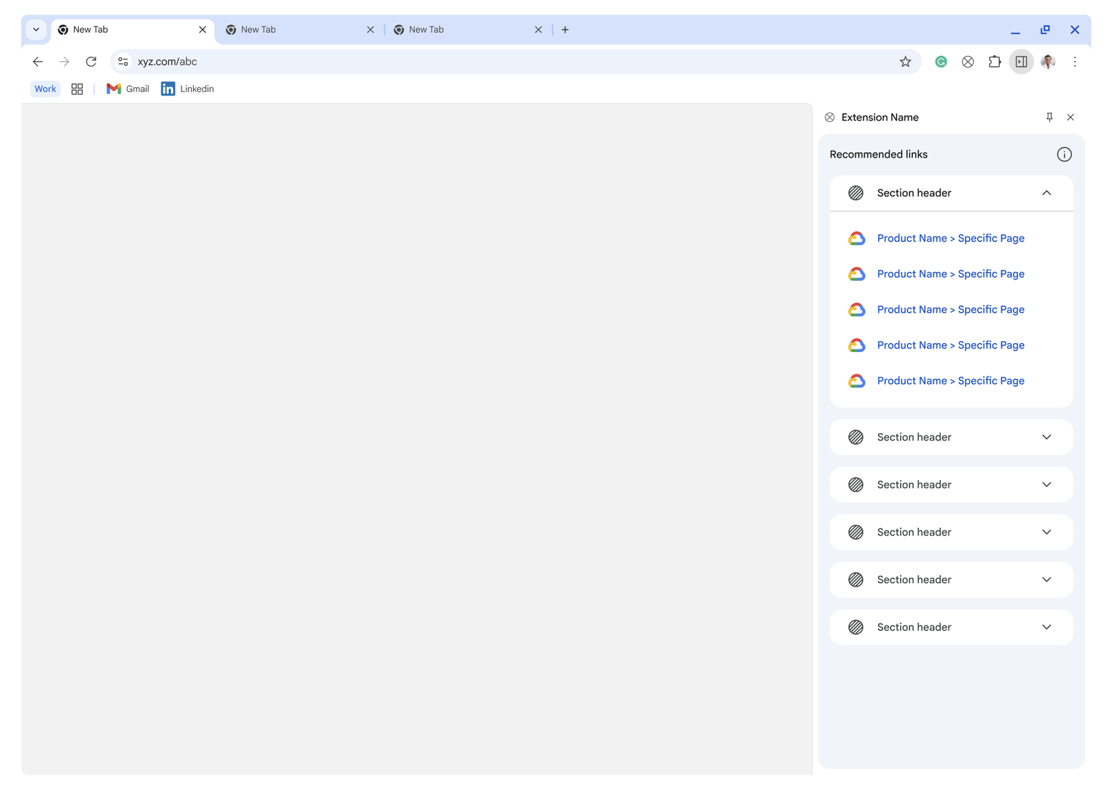 MVP Chrome extension sidebar showing recommended links grouped by category