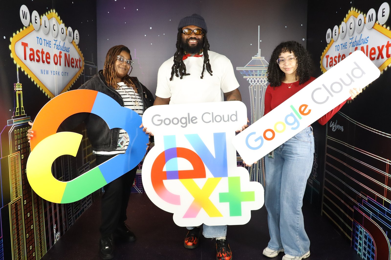 Posing with Google Cloud signage at the Taste of Next NYC event