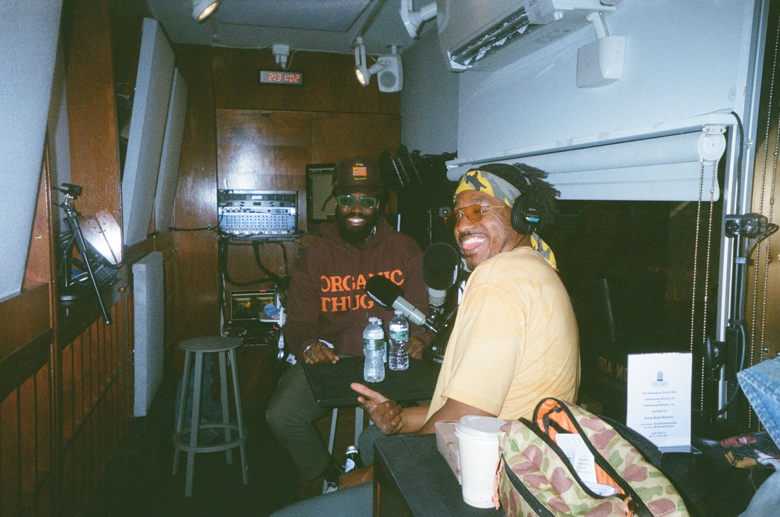 Recording a podcast interview inside a studio