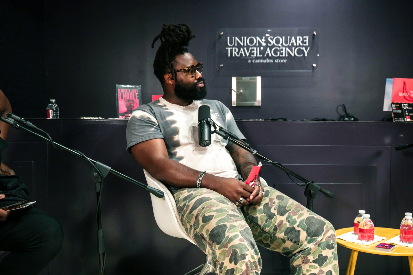 Recording a live podcast episode inside Union Square Travel Agency